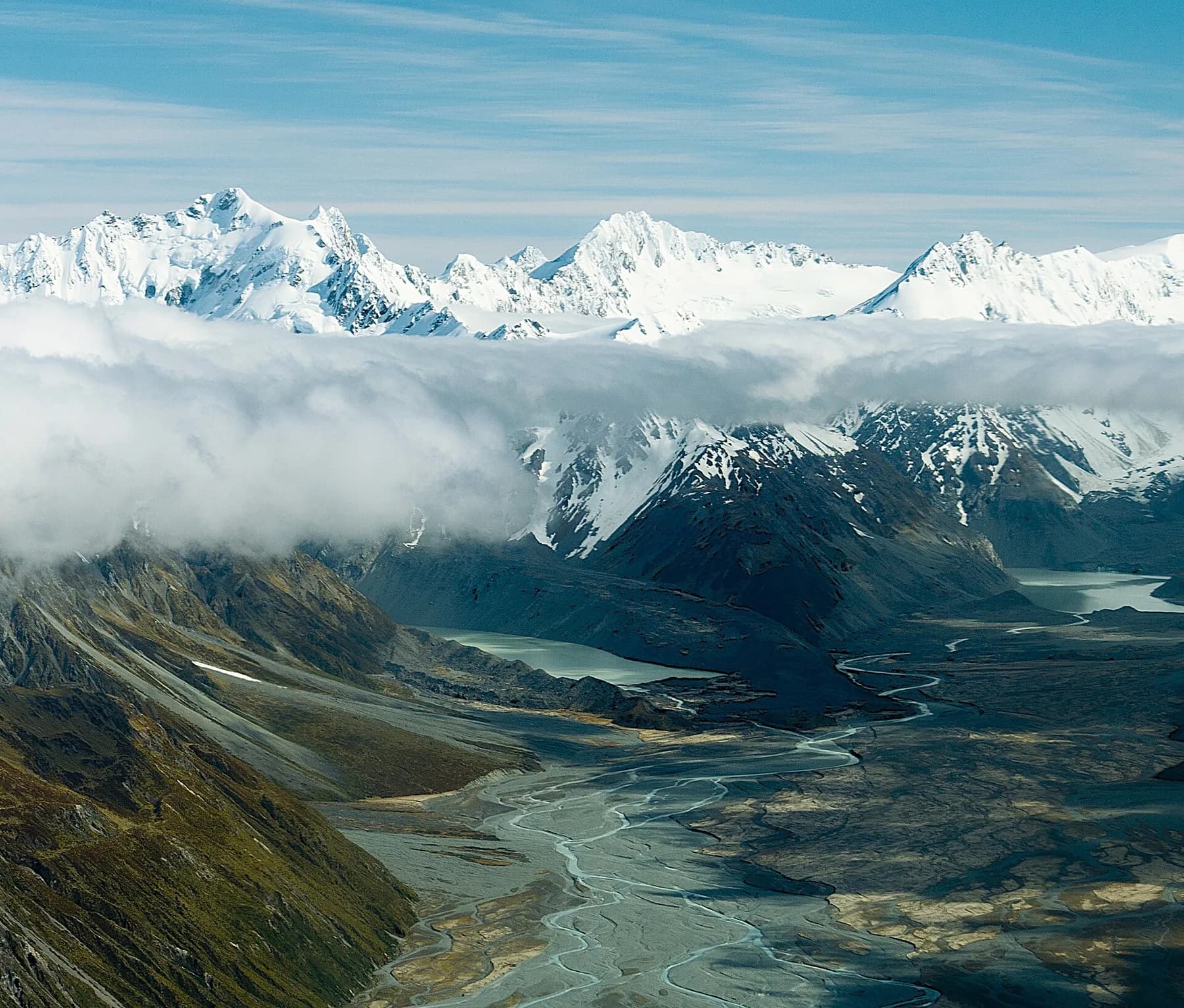A braided river running out of the Southern Alps